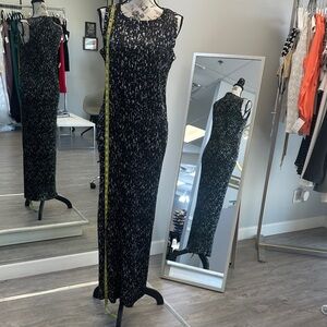 Black & Silver Pleated Metallic Maxi Dress